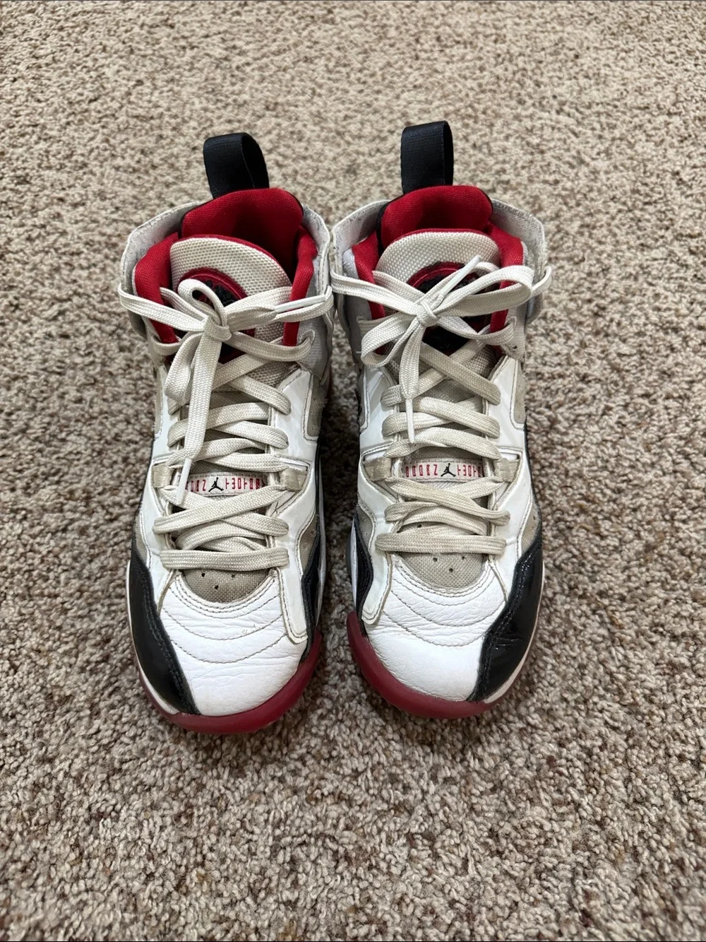 Jordan Kids High-Top Sneakers in White, Black & Red